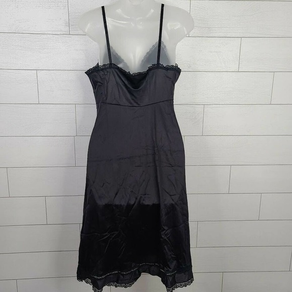 Sears Full Slip Black Silky Nylon Size 38 VTG Lace Adjustable Strap Medium Large - Picture 5 of 11
